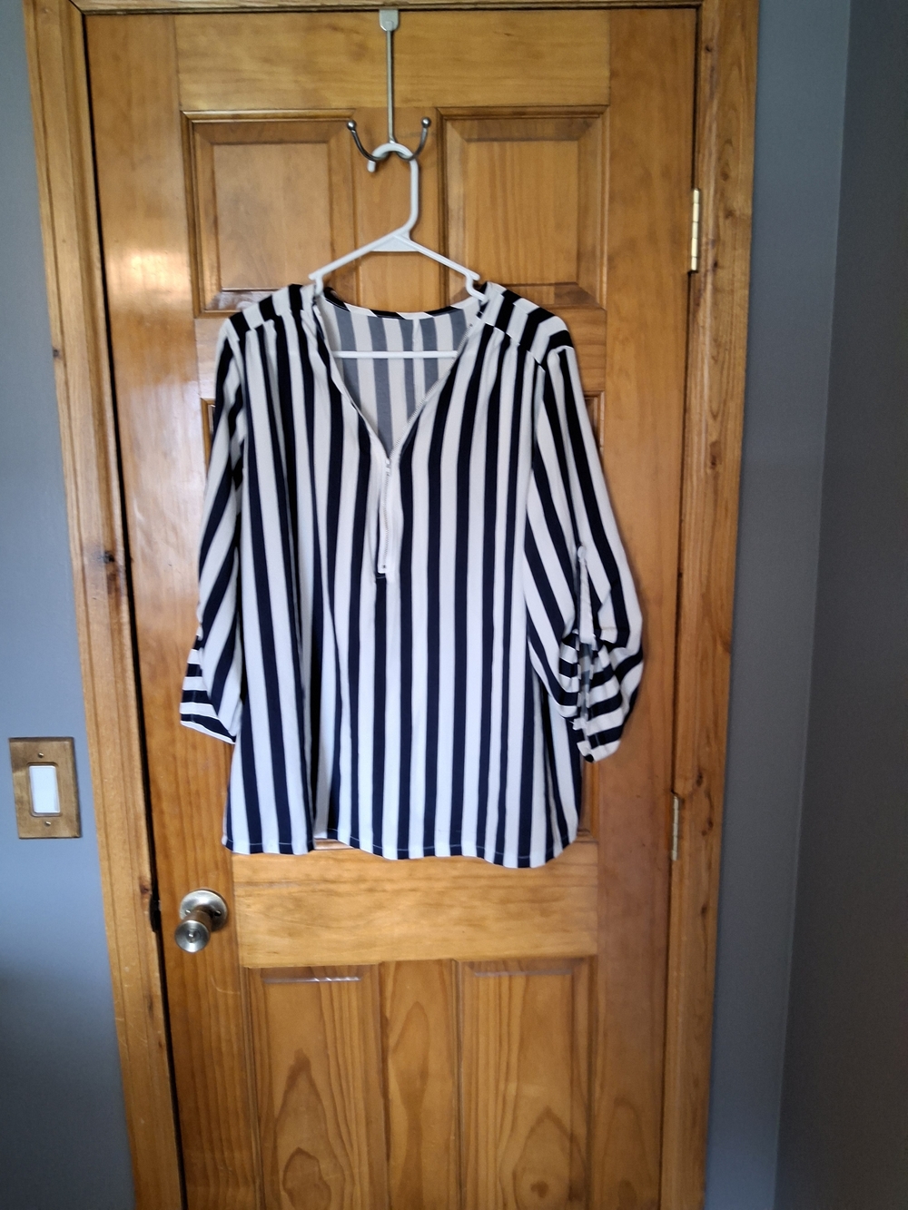 SHEIN Navy Blue & White Vertical Stripe Tunic Blouse